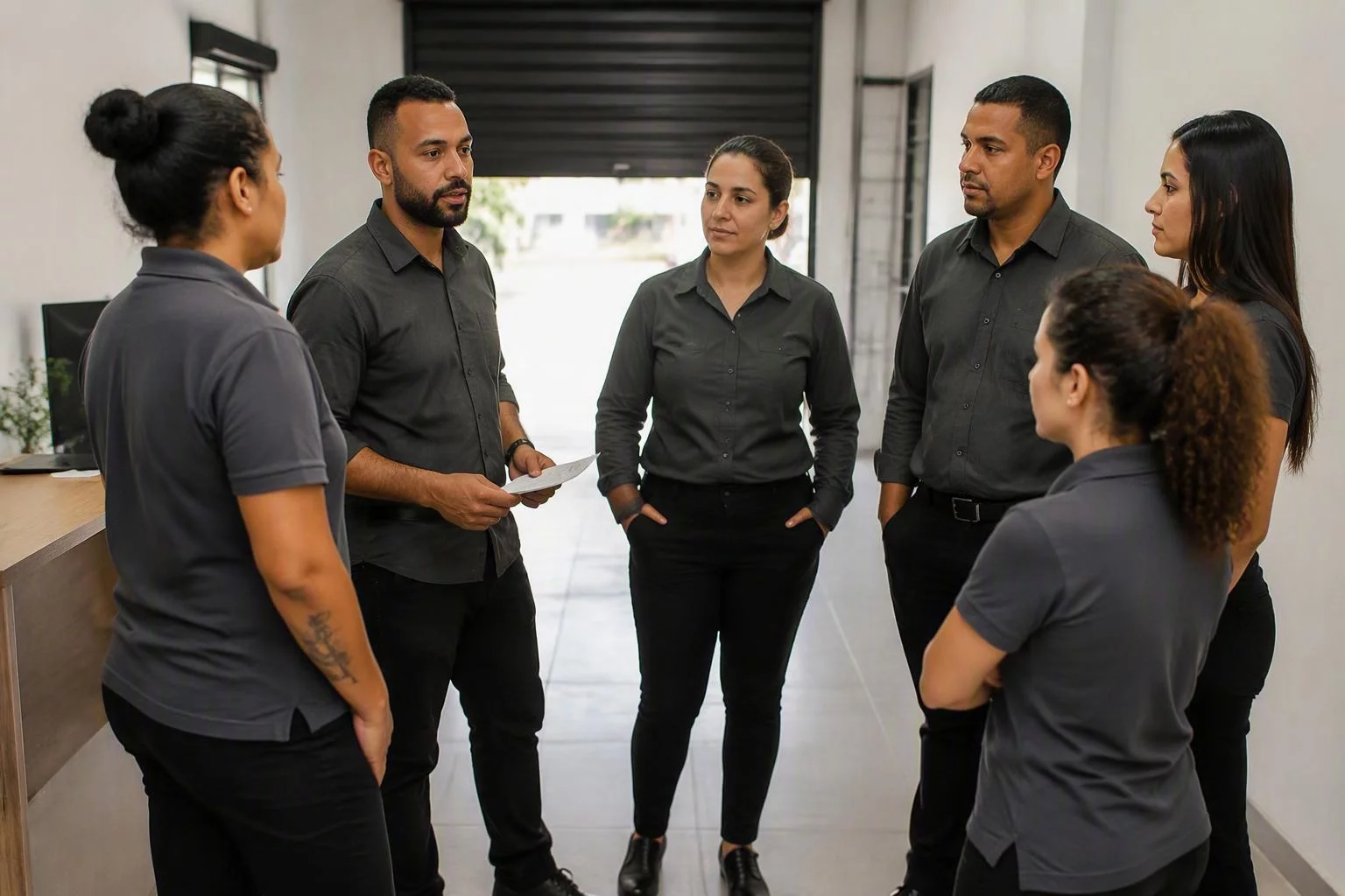 Equipe da rede reunida em roda depois do fechamento da loja
